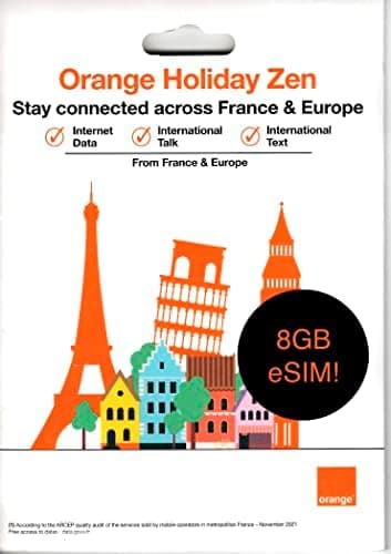8GB 14 Day Orange Europe eSIM, 30 Minutes Calls+200 Texts to Worldwide. Scan QR Code and use Immediately!