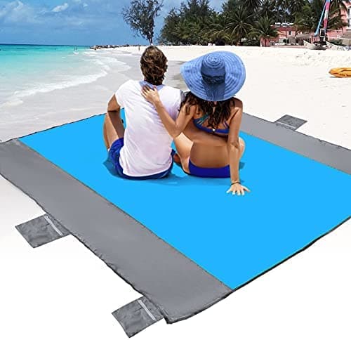 POPCHOSE Beach Blanket, Sandfree Beach Mat ‎108"x85.2" for 7 Persons, Extra Large Beach Blanket Waterproof Sandproof with 6 Stakes, Easy to Clean, Lightweight Compact Beach Accessories