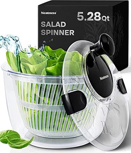 Large Salad Spinner with Drain, Bowl, and Colander - Quick and Easy Multi-Use Lettuce Spinner, Vegetable Dryer, Fruit Washer, Pasta and Fries Spinner - 5.28 Qt