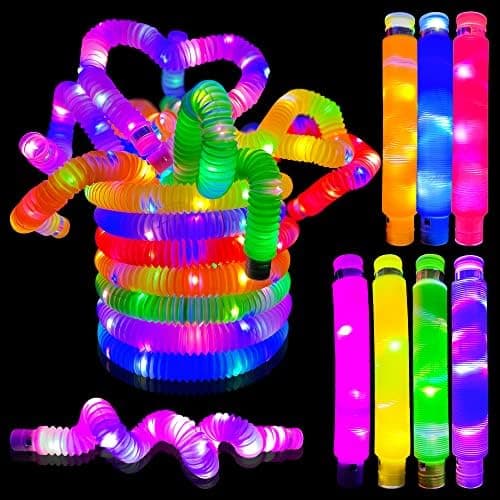 14 Pack Jumbo LED Glow Tubes Light Up In The Dark Party Favors Pop It Sticks Sensory Fidget Toy Connectors for Bracelets, Pull And Stretch Toys Dance Disco Wedding Birthday Raves Concert Camping
