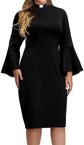 BPURB Church Dress for Women Plus Size Ruffle Bell Sleeve Flounce Clergy Pencil Dresses