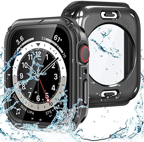 Goton 2 in 1 Waterproof Rugged Case for Apple Watch Series 8 Series 7 45mm Screen Protector, 360 Protective Glass Face Cover Hard PC Bumper + Back Frame for iWatch 7 8 Accessories 45 mm Black