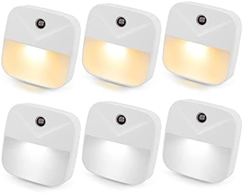 6pcs LED Night Light Plug In, SAMWIT Smart Nightlights with Dusk to Dawn Sensor, Plug Into Wall Lights for Bedroom, Bathroom, Kids, Toilet, Kitchen, Hallway, Stairs (3pcs Warm White & 3pcs Cool White)