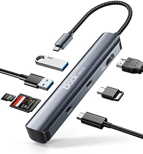 USB C Hub, Dockteck 7 in 1 USB C Dongle Multiport Adapter with 4K 60 HDMI, 100W PD, USB-C and 2 USB A 5 Gbps Data Ports, MicroSD and SD Card Reader, for MacBook Pro, MacBook Air, iPad Pro, Surface Pro