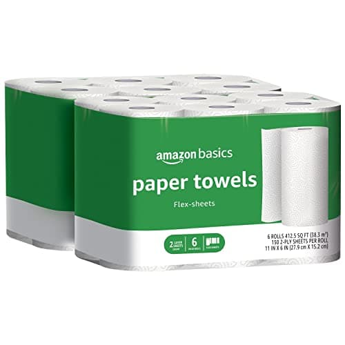 Amazon Basics 2-Ply Paper Towels, Flex-Sheets, 6 Rolls (Pack of 2), 12 Value Rolls total (Previously Solimo)