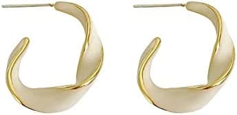 Retro Twisted Metal Earrings C-Shaped Hoop Earrings with 925 Ear Post